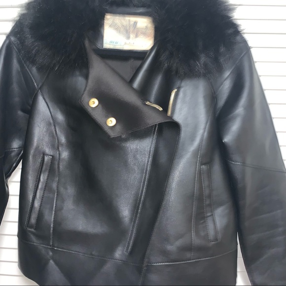 Kimchi Blue Faux Leather Black Jacket with Faux Fur Neck - Picture 2 of 12